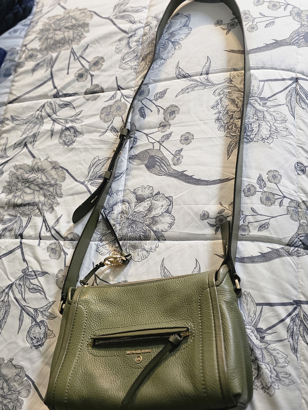 Michael Kors Olive Green Leather Crossbody Bag